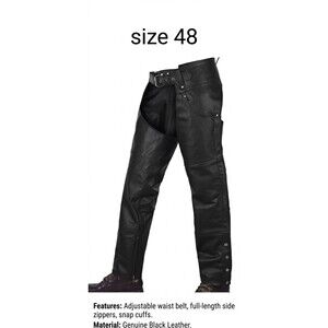 MOTORCYCLE CHAPS Size 48 Black Leather Motorcycle Chaps